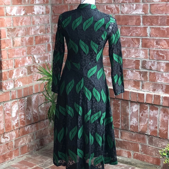 ❤️❤️❤️ Beautiful Green& Black Midi Lace Dress - Picture 7 of 8